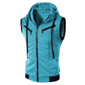 <b>Men's</b> <b>Sleeveless</b> Hooded Vest Solid Color Fleece Windproof Casual Autumn Wear - Product Image 1