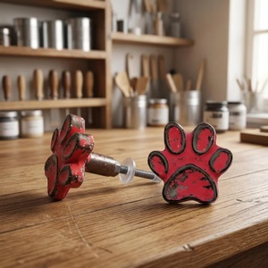 Red Distressed Cast Iron Paw Print Cabinet Knobs <b>Rustic</b> Furniture Handle for Kitchen <b>Wardrobe</b> Bedroom Novelty Shape Durable - Product Image 1