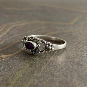 925 Sterling Silver Flower Design <b>Dainty</b> Amethyst Stone Unisex <b>Ring</b> for Daily Wear Made Jaipur Silver - Product Image 4