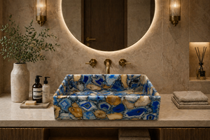 Handmade Blue Agate Stone Rectangle Modern Eco-Friendly Vanity Bathroom Wash <b>Basin</b> Custom Kitchen Sink - Product Image 2