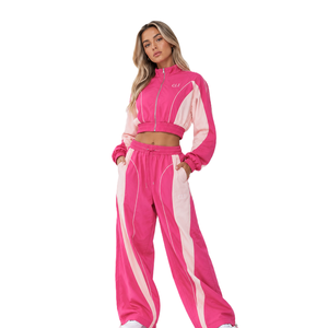 Survêtement coupe-vent color block pour femme, veste zippée personnalisée et pantalon de jogging large, logo brodé contrastant, athleisure - Product Image 1