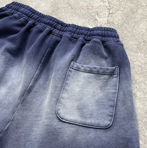 Custom Breathable Workout Shorts Men's French Terry Hip-hop Trend Design Faded <b>Spray</b> Painting Loose Straight Front Logo - Product Image 4
