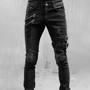 Pantalones vaqueros desgastados de moda para hombre, lavado claro, estilo Kot Denim, con bordados, estilo cargo. - Product Image 2