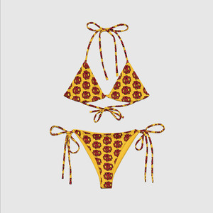 Luxury 220 GSM Nylon Spandex Tie Side <b>Bikini</b> <b>Set</b> Yellow Red Custom Allover Sublimation Logo Swimwear Women <b>Bikinis</b> <b>Set</b> - Product Image 1