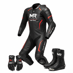 Ensemble complet d'équipements de sécurité pour moto : Combinaison en cuir robuste, gants tactiques, chaussures renforcées pour les chevilles - Commande minimum 01 ensemble - Product Image 4