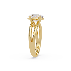 Anillos de compromiso de oro puro de 14k con diamante cultivado en laboratorio de corte ovalado estilo Art Deco vintage de 2.00 ct, certificado IGI, y anillos de boda de vástago ancho dividido. - Product Image 4