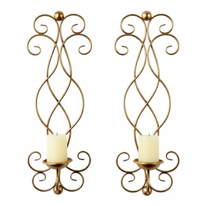 Fancy Gold Metal <b>Wall</b> Candle Sconces Set Of 2 Decorative Hanging <b>Wall</b> Mounted Candle Holders <b>For</b> Living Room <b>Bedroom</b> Home Decor - Product Image 6