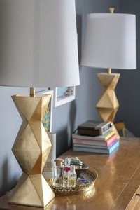 Modern Luxury Gold Geometric Faceted <b>Table</b> Lamp Nordic <b>LED</b> <b>Bedside</b> Light White Fabric Shade for Hotel Bedroom Home Decor - Product Image 3