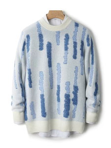 Pull en laine épaisse de luxe à rayures et dentelle pour homme, manches longues, chaud, décontracté, hiver, fabrication OEM, logo personnalisé, vente en gros - Product Image 4