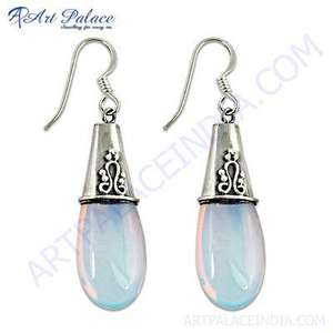 Impresionantes pendientes de gota de plata de ópalo sintético accesorio de declaración de moda - Product Image 1