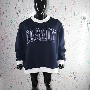CASADY BLUE <b>Mock</b> <b>Neck</b> Sweatshirt 100% BLUE Applique Embroidery wide <b>neck</b> Sweatshirt Finer Threads - Product Image 1