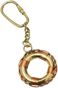 Porte-clés en laiton au design tubulaire. Porte-clés rond en laiton, petit, doré. - Product Image 3