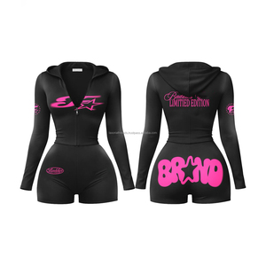 Conjunto de Dos Piezas Personalizado con Sudadera sin Mangas con Cierre y Pantalones Cortos, Ropa de Invierno para Mujer, 100% Algodón, Felpa Transpirable - Product Image 2