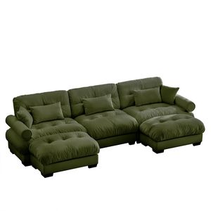 Divano Modulare a U Moderno a 3 Posti con Due Pouf Mobili, Cuscini Lombari e Cuscini Decorativi per Soggiorno - Product Image 4