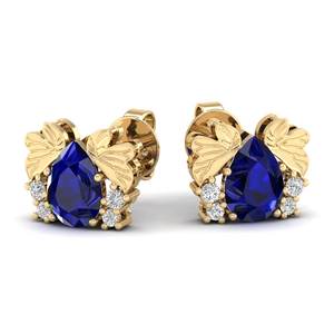 Boucles d'oreilles REYES en saphir bleu de 1,5 carat, nouvelle arrivée, forme poire, or 14 carats, moissanite, bijoux faits à la main, mode féminine - Product Image 6