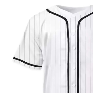 Men's <b>White</b> Striped Baseball Jersey Short Sleeve <b>Button</b> Front Moisture Wicking Sublimated Print Regular Fit Adult Apparel ODM - Product Image 4