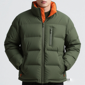 Chaqueta Acolchada Verde Oliva para Hombre, Estilo Urbano, Cuello Alto, Cierre de Cremallera, Impermeable, Resistente al Viento, Poliéster, Informal para Invierno - Product Image 1