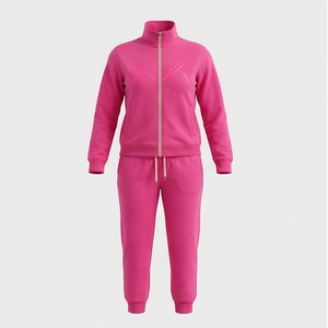 Women's Pink Fleece 2 Piece <b>Tracksuit</b> Set Full Sleeve Zipper Casual Sportswear Regular Fit All Seasons Solid Color Jogger Pants - Product Image 1