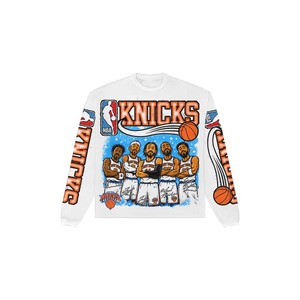 Camiseta de manga larga con estampado del equipo Knicks para hombre, informal, con cuello redondo, de algodón, corte regular, color blanco - Product Image 5