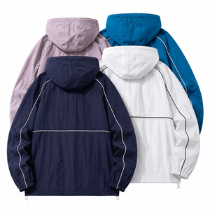 Veste de printemps légère imperméable et coupe-vent pour homme, avec capuche, fermeture éclair frontale, impression délavée du logo, décontractée et idéale pour l'extérieur - Product Image 2