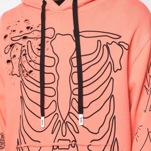 Sudadera con Capucha 100% Personalizada para Hombre, Estampado de Esqueleto Rosa Coral, Sudadera Gráfica de Algodón Pesado con Estampado de Esqueleto, Estilo Urbano - Product Image 6