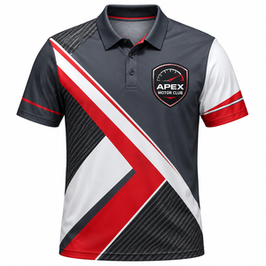 Polo de Manga Corta para Hombre Apex Motor Club, Estampado Geométrico, Secado Rápido, Diseño Deportivo, Logotipo Frontal - Product Image 1