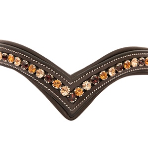Bride de cheval personnalisable en cuir indien tanné végétal de haute qualité, avec frontale en cristal, coloris pêche clair, bordeaux, topaze, confortable pour l'équitation - Product Image 5