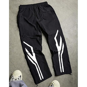 Men's Black Track Pants <b>White</b> Side Stripes Elastic Waist Drawstring Casual <b>Joggers</b> Breathable Polyester Lightweight Loose Fit - Product Image 6