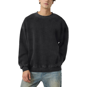 Sweat-shirt col rond vintage délavé à l'acide de haute qualité 2026 pour homme, coupe oversize, manches longues, gris foncé, 100 % coton biologique, OEM - Product Image 4
