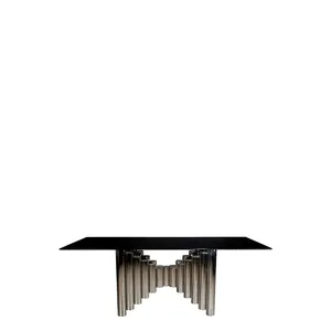 Modern Stainless Steel Coffee <b>Table</b> with Black Glass Top Rectangle Design for Living Room Indoor Furniture Decoration - Product Image 1