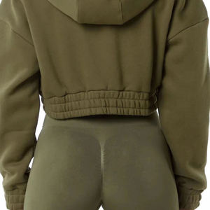 Wholesale Drop Shoulder Breathable Cropped Hoodies for Women Oversized Fit Classic Full Zip Relaxed Streetwear Hoodies - Product Image 4