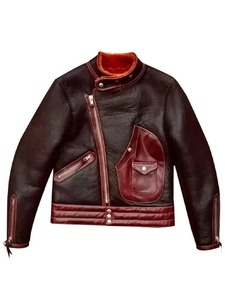 เสื้อแจ็คเก็ตหนังสีน้ำตาลทรงไม่สมมาตรสำหรับผู้ชาย - Product Image 1