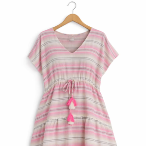 Vestido Midi Kaftan de Algodón Teñido con Hilo, Cuello en V, Fabricante - Product Image 1