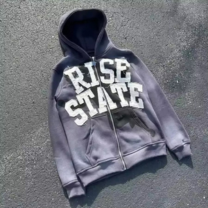 เสื้อฮู้ดดี้ผู้ชายทรงโอเวอร์ไซส์สไตล์สตรีทแวร์แบบสั่งทำจากผู้ผลิต ผ้าคอตตอนผสม ดีไซน์ปักลายแบบดิสเทรส พิมพ์ลายปี 2026 - Product Image 6