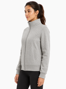 Veste Sweat-shirt Premium pour Femme en Polyester Gris Uni, Entièrement Zippée, Doublure Polaire Légère, Col Montant Décontracté - Product Image 2