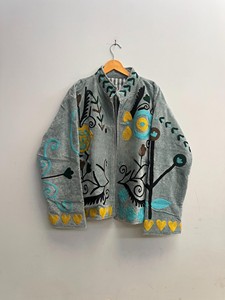 Handcrafted Grey Velvet <b>Jacket</b> with Vibrant Suzani Embroidery and Boho-Chic Tribal Versatile <b>Jacket</b> <b>Mandarin</b> <b>Collar</b> <b>Jacket</b> - Product Image 1