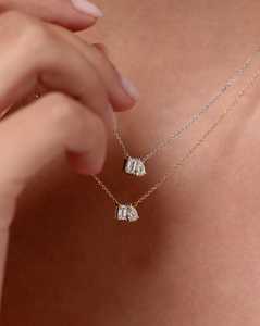 Emerald Pear Lab Grown Diamond Toi Et Moi <b>Pendant</b> Necklace Wholesale Adjustable Two Stone Jewelry 14k 18k <b>Solid</b> <b>Gold</b> Manufacture - Product Image 2