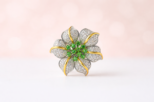 Diamond Cluster Flower Shape 925 Sterling <b>Silver</b> Handmade Gemstone Chunky <b>Statement</b> <b>Ring</b> For Women - Product Image 5