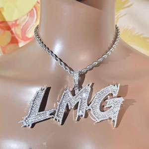 Colgante de plata de ley 925 con moissanita y letra LMG personalizada, estilo hip hop con letras brillantes, cadena de collar para hombre y mujer - Product Image 4
