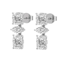 Boucles d'oreilles pendantes en or blanc 9 carats de qualité supérieure avec diamants de laboratoire taille coussin et taille marquise 4,68 CTW - Product Image 4