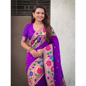 Elite Weaves Purple Paithani Silk Zari Woven Saree with Big Border <b>Indian</b> & <b>Pakistani</b> <b>Clothing</b> 650g - Product Image 5