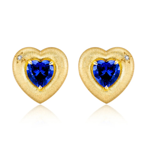 Heart Shape 18K Gold Plated Sapphire <b>Stud</b> <b>Earrings</b> For Women Romantic Everyday Wear Jewelry - Product Image 1