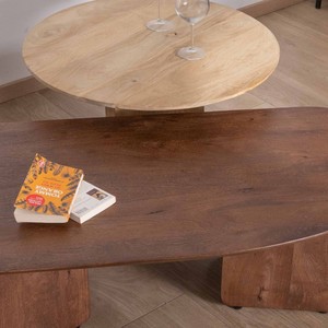 Vandana Golden Legacy coffee tables in natural and brown mango wood with a <b>sandblasted</b> Pisa finish - Product Image 4