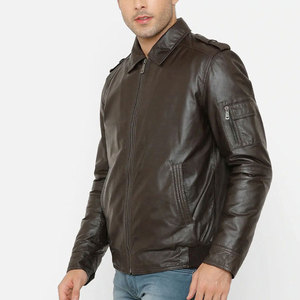 Men's Genuine Leather Moto <b>Jacket</b> Turn-down Collar Zipper Closure Solid Color Regular <b>Fit</b> Autumn Wear - Product Image 1