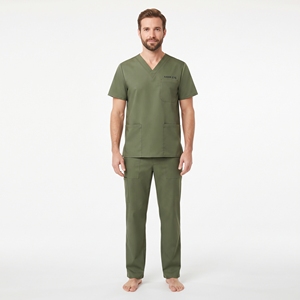 Tenue médicale pour hommes : Blouse à col en V et pantalon cargo respirant en polyester et élasthanne pour infirmiers - Product Image 5