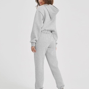 Conjunto Deportivo de 2 Piezas para Mujer, Estilo Hip Hop, Sudadera con Capucha y Pantalones, Gris Sólido, Felpa, Informal, Regular, Transpirable, para Uso Diario en Otoño - Product Image 2