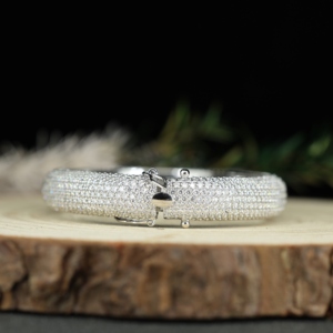 Pave <b>Set</b> Black Diamonds 14K <b>Gold</b> Plated Handmade Solid 925 Sterling Silver Designer Openable <b>Bangle</b> - Product Image 3