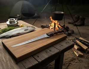 Couteau à filet en acier Damas artisanal de qualité industrielle OEM, à prix abordable, avec manche en bois de rose, lame de 8 pouces, longueur totale de 13 pouces - Product Image 2