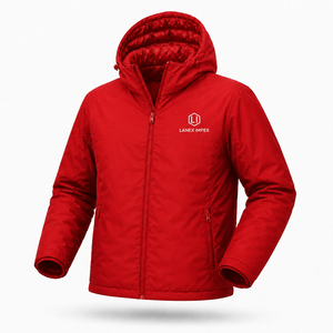 Custom Men's Solid Red Hooded Puffer <b>Jacket</b> <b>Waterproof</b> Windproof Winter Insulated Outdoor Thermal Coat Full Zip <b>Parka</b> OEM ODM - Product Image 2