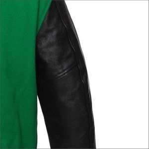 Nouvelle veste bomber universitaire en laine bleu roi et cuir noir, col montant, style universitaire, design streetwear, logo frontal - pour l'hiver - Product Image 5